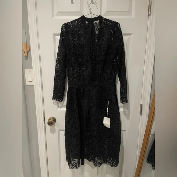 Self-Portrait Black Sheer Lace Long Sleeve Dress - Picture 2 of 4